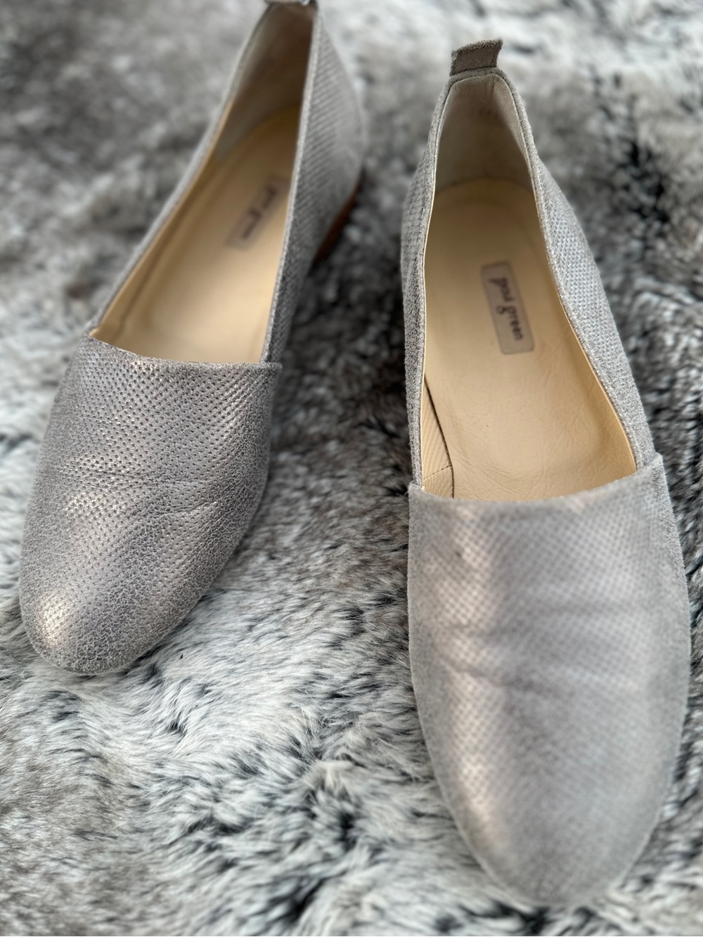Paul Green Metallic Leather Pointed Slip-On Loafers Size UK 5.5 / US 8
